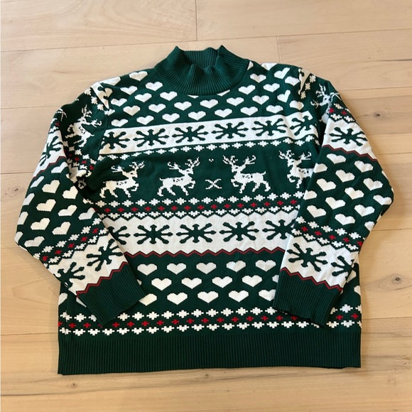 Ugly Christmas Sweater Reindeer Hearts Green/Red/White XL - Picture 9 of 12